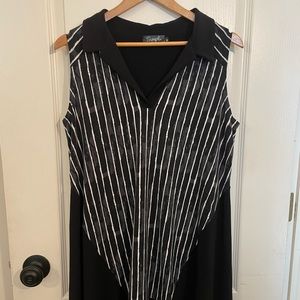 Sympli sleeveless tunic top black with black and white stripes